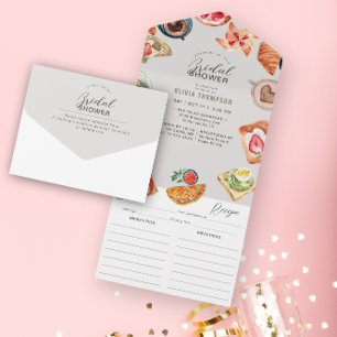 Invitación Todo En Uno Waffles de Desayuno Nupcial Grisáceo & Receta