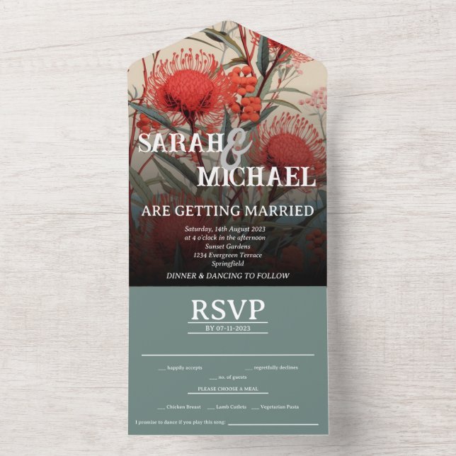 Invitación Todo En Uno Waratah botánico australiano (Interior)