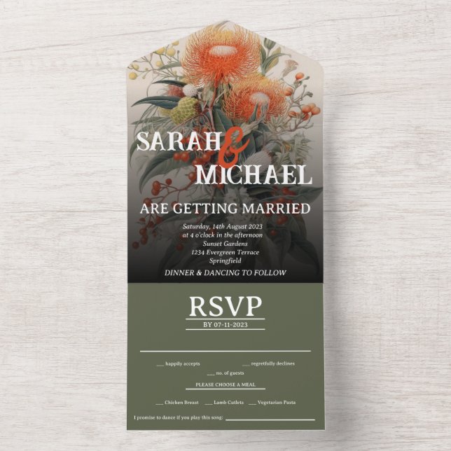 Invitación Todo En Uno Waratah botánico australiano (Interior)