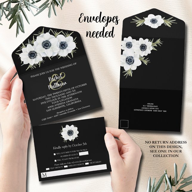 Invitación Todo En Uno Watercolor Anemone Boda floral (Subido por el creador)