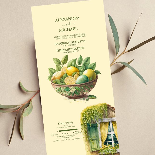 Invitación Todo En Uno Watercolor Citrus Lemon Destination Wedding (Subido por el creador)