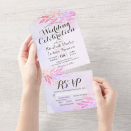 Invitación Todo En Uno Watercolor deja flores Boda Botánica RSVP