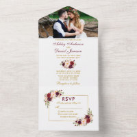 Watercolor Floral Photo Boda Gold Burgundy