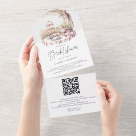 Invitación Todo En Uno Watercolor Garden Bridal Shower QR Code Rsvp