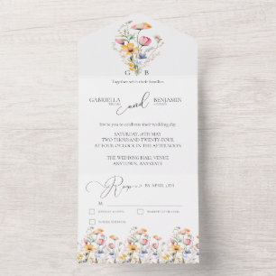 Invitación Todo En Uno Watercolor Meadow Wildflower Simple Boda