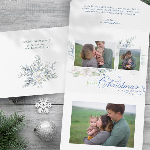 Invitación Todo En Uno Watercolor Merry Christmas Script Juniper 3-Photo