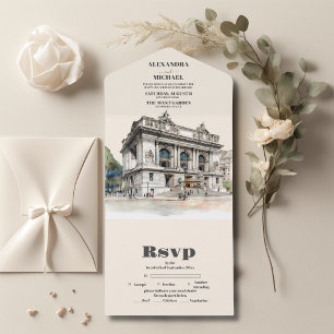 Invitación Todo En Uno Watercolor New York Destination Wedding