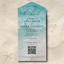 Invitación Todo En Uno Watercolor Ocean Beach Verano Boda moderno Foto