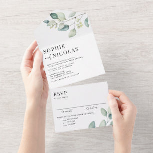 Invitación Todo En Uno Watercolor Sage Green Eucalyptus Deja Boda