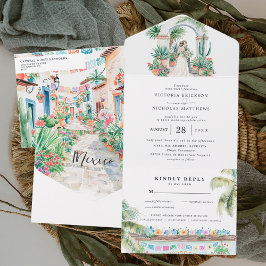 Invitación Todo En Uno Watercolor Sayulita México Boda