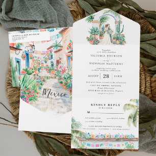 Invitación Todo En Uno Watercolor Sayulita México Boda
