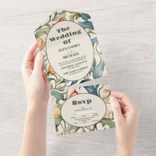Invitación Todo En Uno Watercolor Tulips William Morris Boda