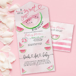Invitación Todo En Uno Watermelon Baby Shower Pink Books para el bebé