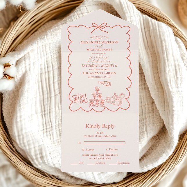 Invitación Todo En Uno Wavy Whimsical Italiano Doodle Boda (Subido por el creador)