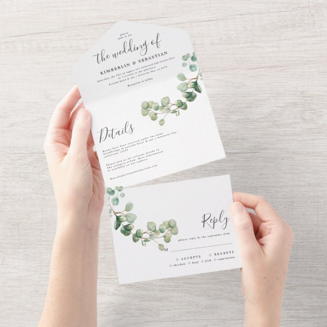 Invitación Todo En Uno Wedding Eucalyptus botanical invitation elegant (desgarro)