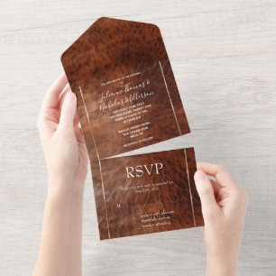 Invitación Todo En Uno Western Brown Leather Look Cowgirl