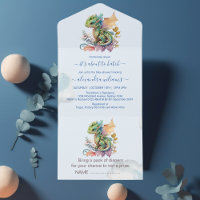 Whimsical Blue Verde azulada Dragon Baby Shower