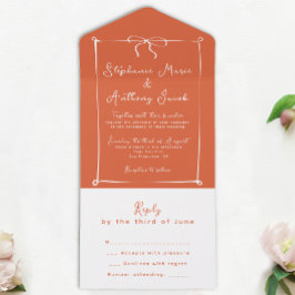 Invitación Todo En Uno Whimsical Italiano Sunset con Boda White Bow