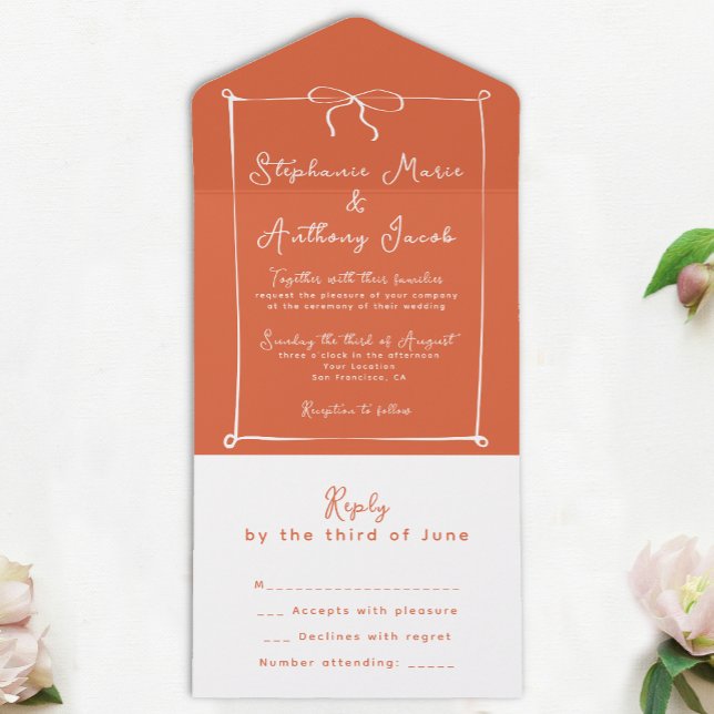 Invitación Todo En Uno Whimsical Italiano Sunset con Boda White Bow (Subido por el creador)