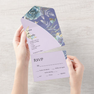 Invitación Todo En Uno Whimsical Moon Purple Boda
