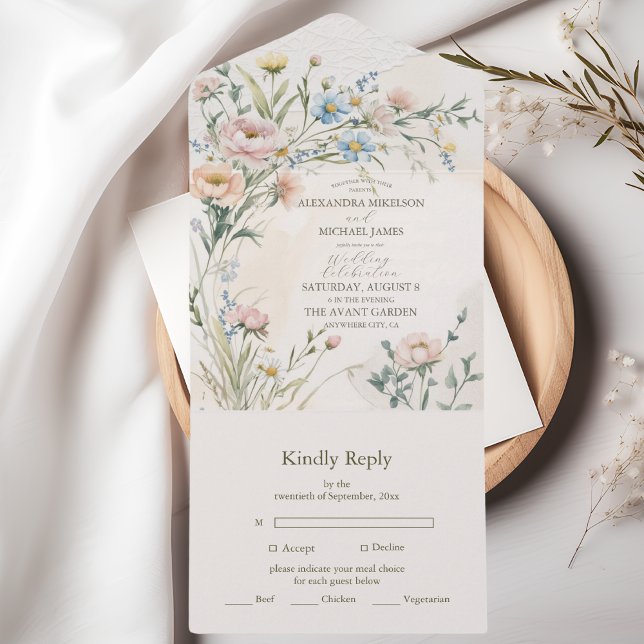 Invitación Todo En Uno Whimsical Pastel Wildflower Boda (Subido por el creador)