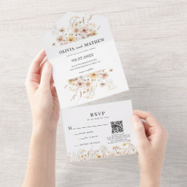 Invitación Todo En Uno Whimsical Rustic Meadow Wildflower QR Code Boda