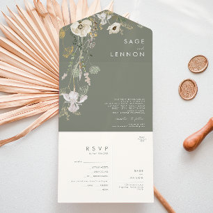 Invitación Todo En Uno Whimsical Wildflower Sage Meadow Seque y enviar