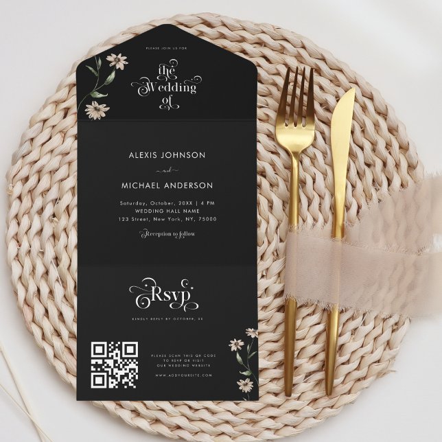 Invitación Todo En Uno Whimsical Woodland Wildflowers Boda de código QR (Subido por el creador)