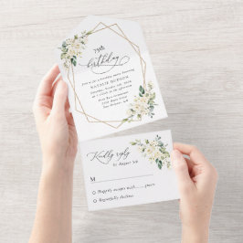 Invitación Todo En Uno White Flowers, Cream Flowers, Boho, Birthday