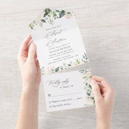 Invitación Todo En Uno White Flowers, Cream Flowers, Boho, Sweet 16