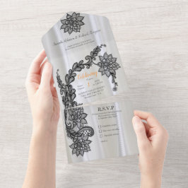 Invitación Todo En Uno White silk with Black lace