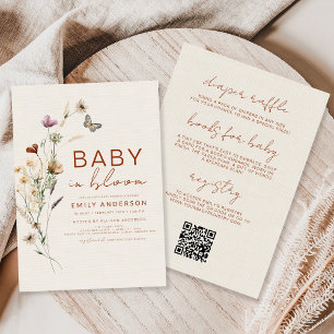 Invitación Todo en uno Wildflower Baby en Flor Faux Lino