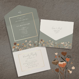 Invitación Todo En Uno Wildflowers Sage Green Boda