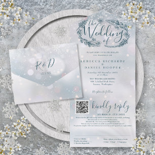 Invitación Todo En Uno Winowflakes Boho Floral QR Code Boda