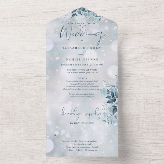 Invitación Todo En Uno Winowflakes Floral Details RSVP Boda (Interior)