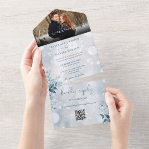 Invitación Todo En Uno Winowflakes Floral QR Code Boda Foto