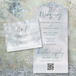 Invitación Todo En Uno Winter Wonderland Boda de Nieve con código QR