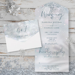Invitación Todo En Uno Winter Wonderland Elegant Script Snow Boda