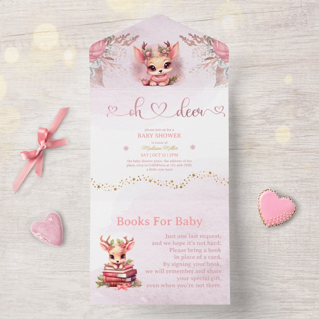 Invitación Todo En Uno Winter Woodland Chica Baby Shower (Subido por el creador)