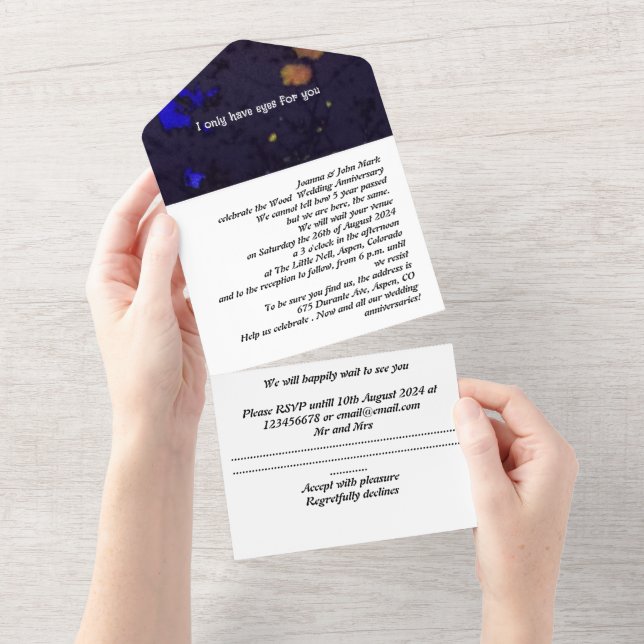 Invitación Todo En Uno wood 5th wedding anniversary invitation  motto (desgarro)