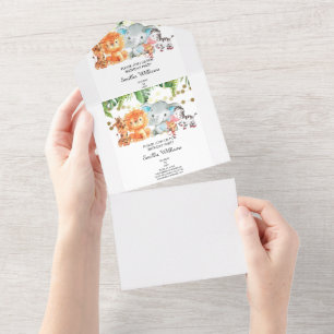 Invitación Todo En Uno Woodland Animals Adventure Baby Shower