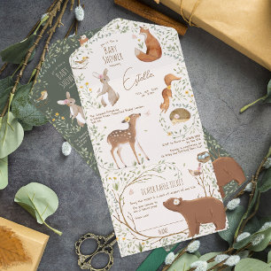 Invitación Todo En Uno Woodland Animals Forest Friends Baby Shower Diaper