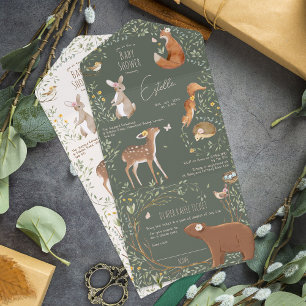 Invitación Todo En Uno Woodland Animals Forest Friends Baby Shower Diaper