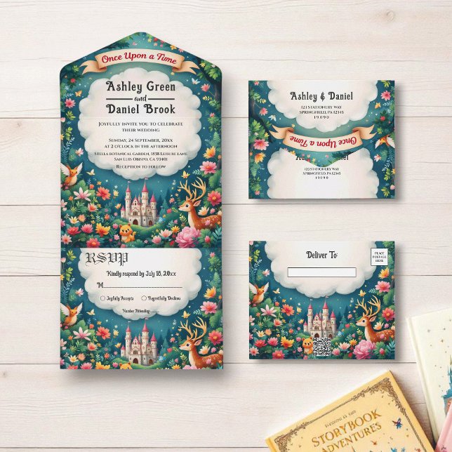 Invitación Todo En Uno Woodland Enchanted Forest Castle Fairytale Boda (Subido por el creador)