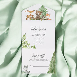 Invitación Todo En Uno Woodland Forest Animals Rustic Baby Shower