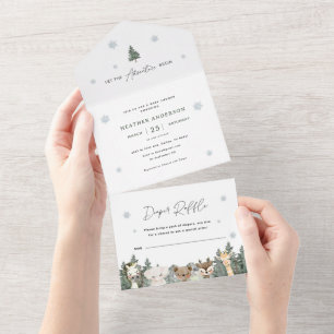Invitación Todo En Uno Woodland Winter Baby Shower