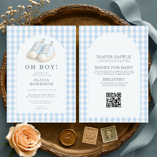 Invitación Todo en Uno Zapatos Azules a Cuadros Baby Shower O