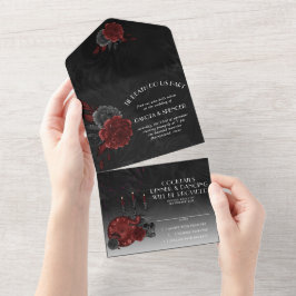 Invitación Todo En Uno Zodiac Magic Crimson | Rosa Henna Red Gothic Skull