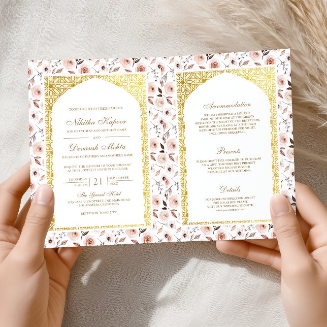 Invitación Todo floral terrenal en un Boda indio de oro (Subido por el creador)