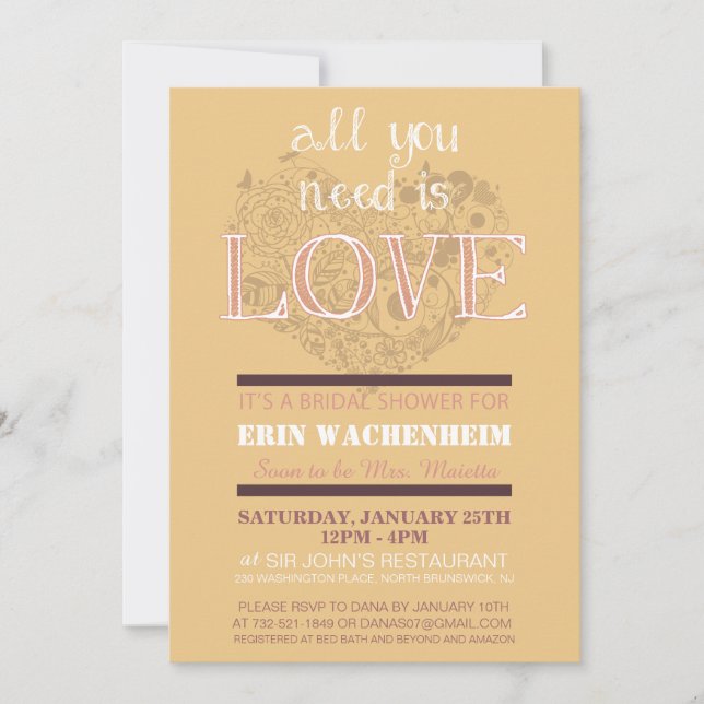 Invitación Todo Lo Que Necesitas Es Amar A La Ducha De Novias (Anverso)